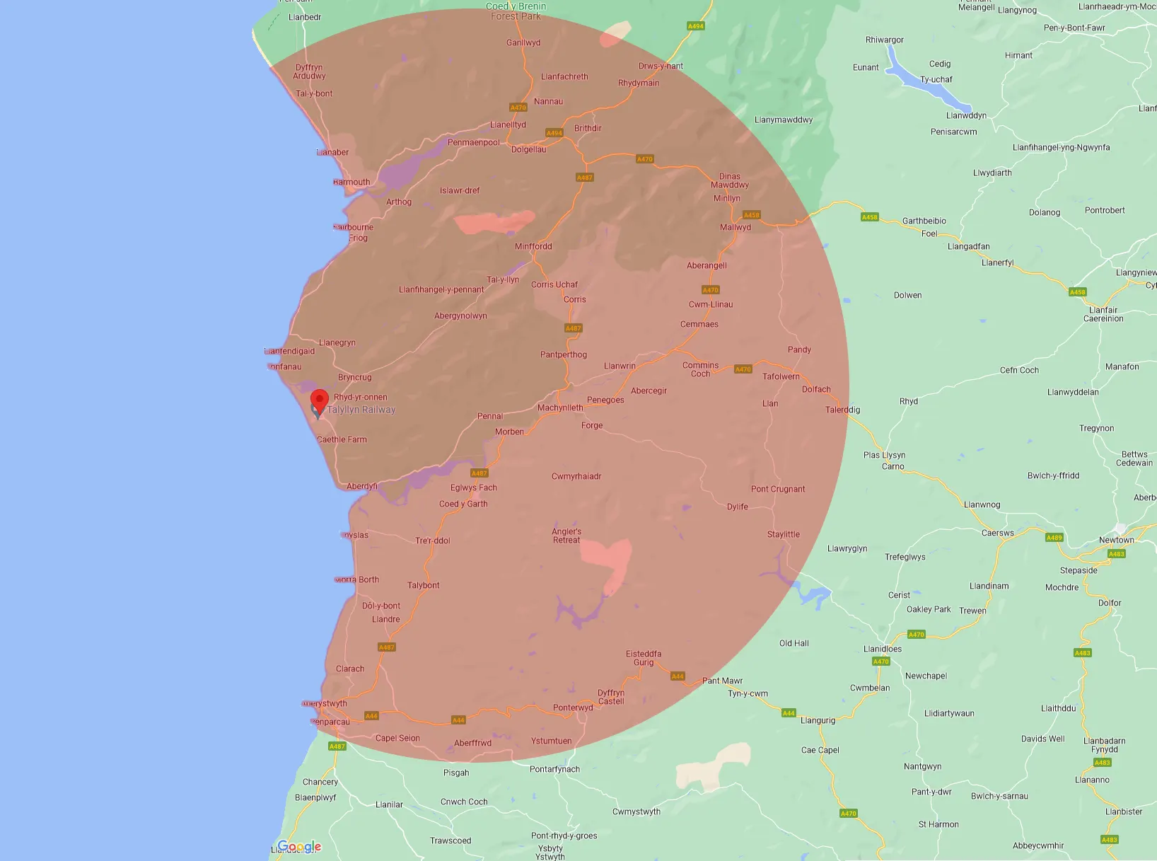 Image of the area covered by Simkiss Aerials and Satellite Services